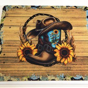 Western Cowgirl Boots with Hat and 2 Flowers Rectangular Mouse Pad 9.5 x 8 x 0.1